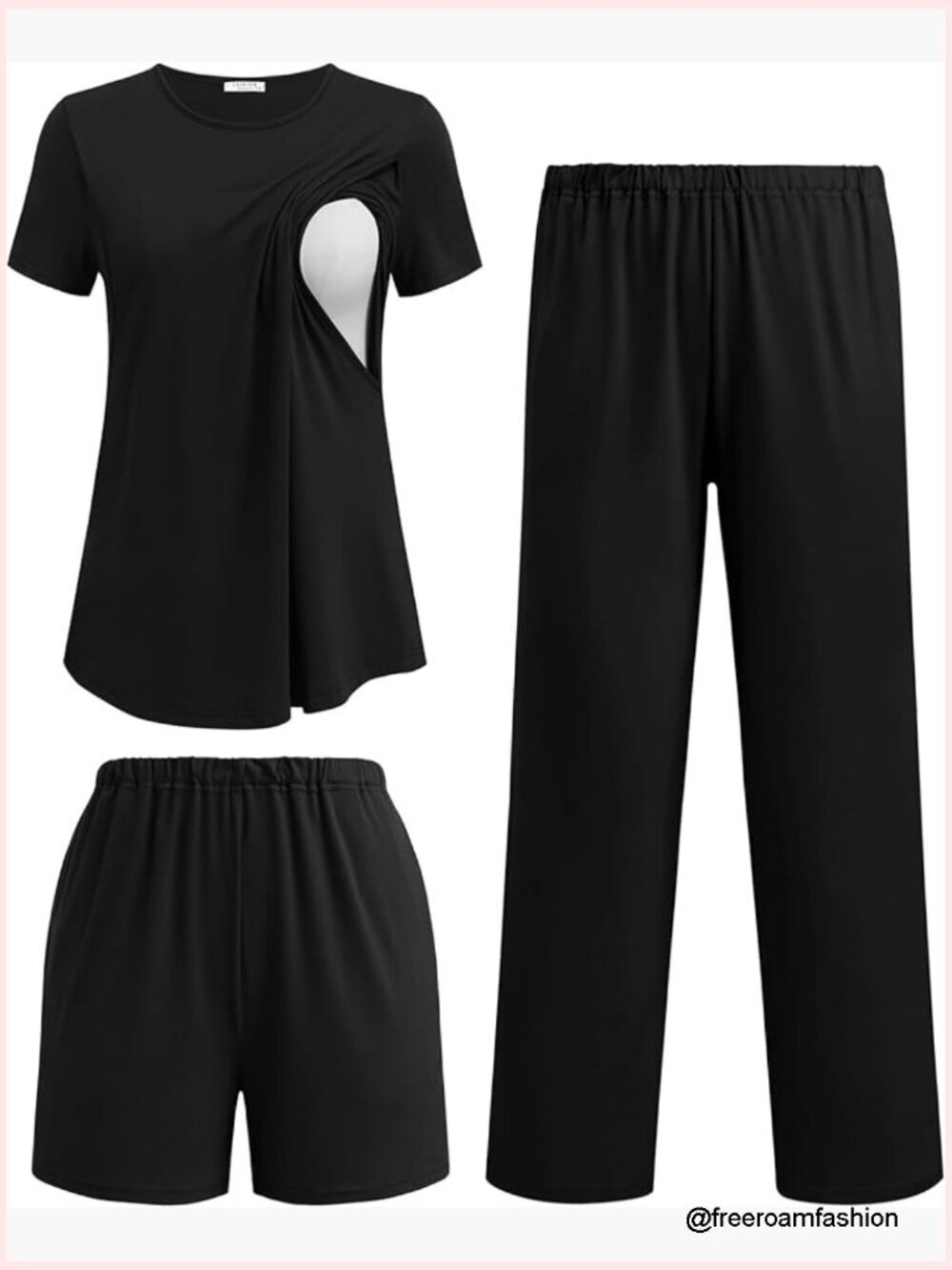 3 Piece Maternity Pajama Set Nursing Sleepwear Breastfeeding Top Shorts & Pants